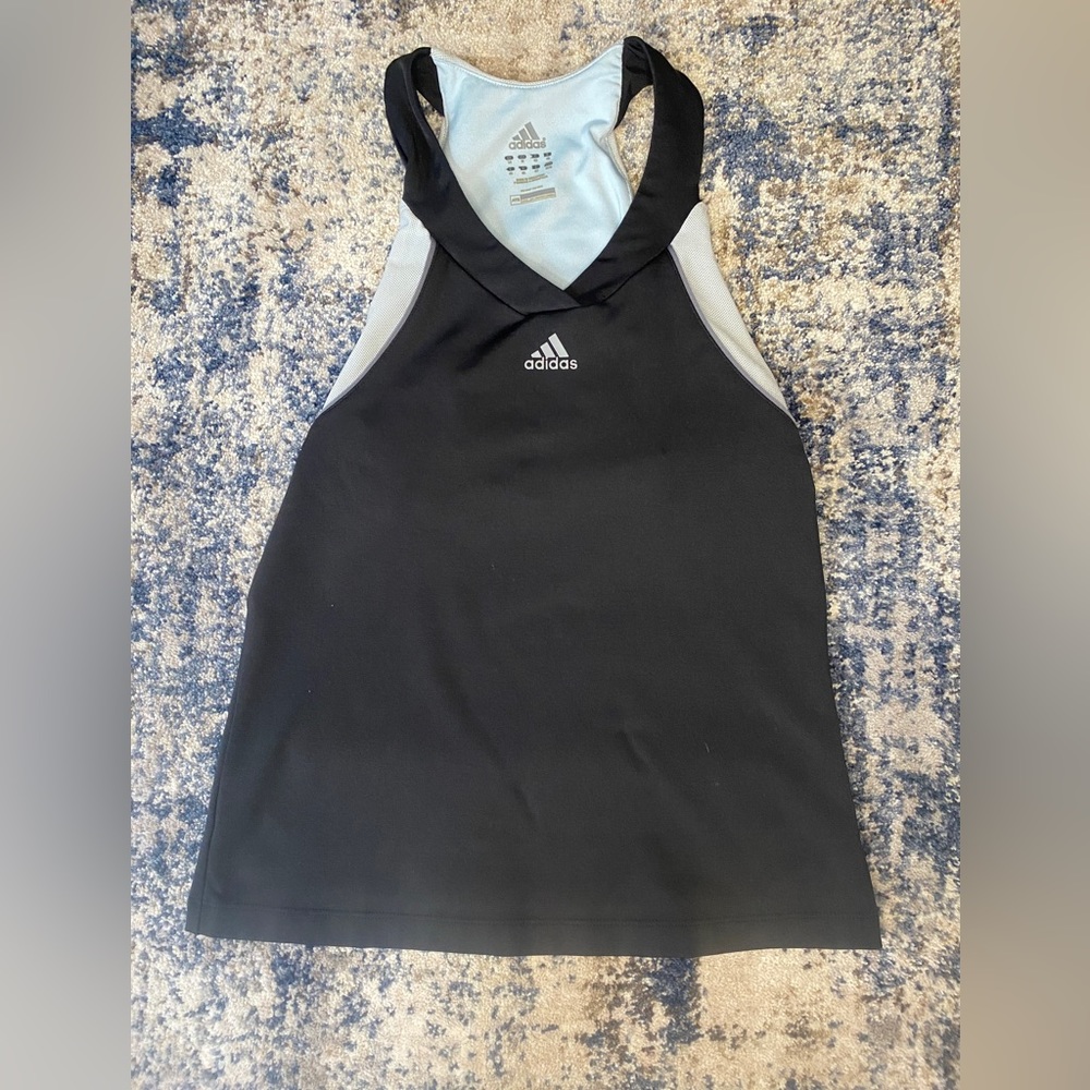Adidas Light Blue & Black Running Sports Tank Top with Built In Bra
